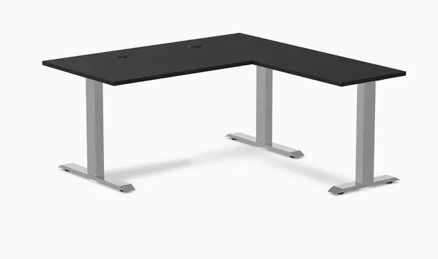 Main image of Desky Zero Laminate L-Shape Office Desk - Black / 59 x 29.5 x 61 x 19.7 in with Grommets / Gray