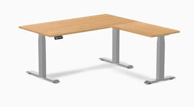 Main image of Desky Hardwood L-Shape Sit Stand Desk - Maple / 60 x 30 x 62 x 20 in / Gray