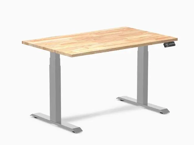 Main image of Desky Dual Rubberwood Sit Stand Desk - Natural Timber / 48 x 30 in / Grey