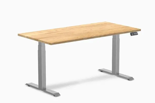 Main image of Desky Dual Hardwood Sit Stand Desk - White Oak / 60 x 30 in / Space Gray