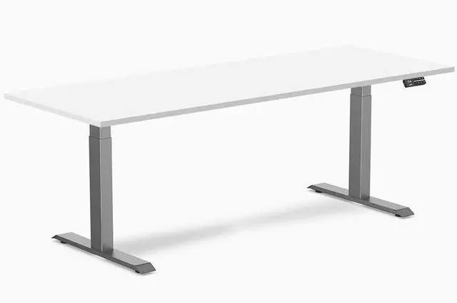 Main image of Desky Dual Laminate Sit Stand Desk - White / 78.7 x 29.5 in / Space Gray
