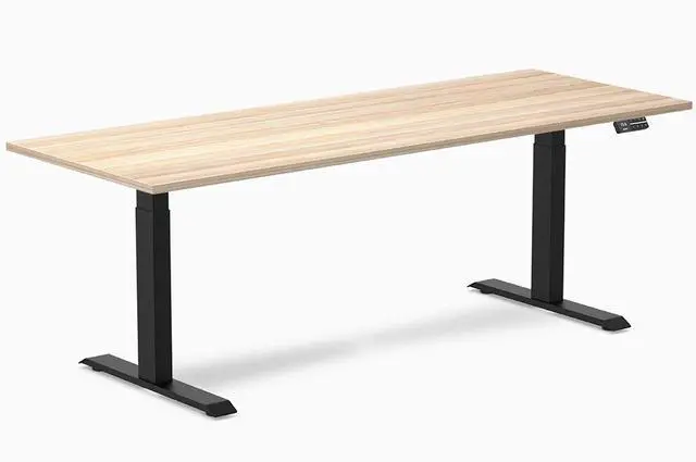 Main image of Desky Dual Laminate Sit Stand Desk - Classic Oak / 78.7 x 29.5 in / Matte Black