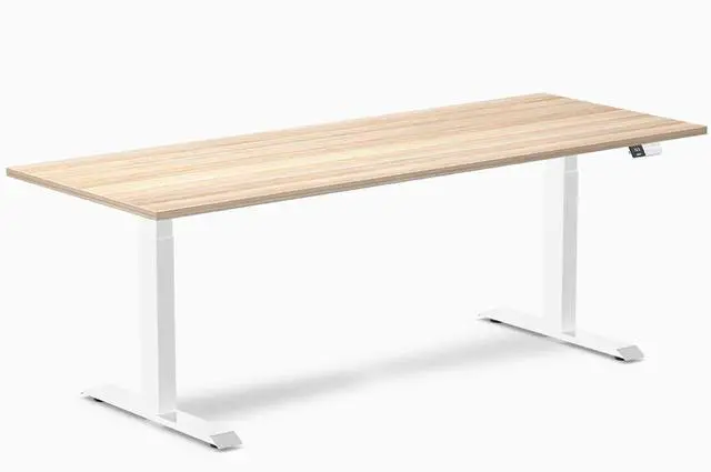 Main image of Desky Dual Laminate Sit Stand Desk - Classic Oak / 78.7 x 29.5 in / White