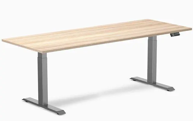 Main image of Desky Dual Laminate Sit Stand Desk - Classic Oak / 78.7 x 29.5 in / Space Gray