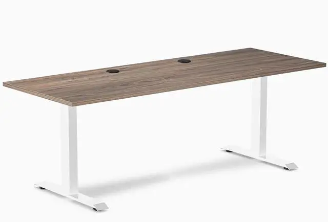 Main image of Desky Zero Laminate Office Desk - Natural Walnut / 78.7 x 29.5 in with Grommets / White
