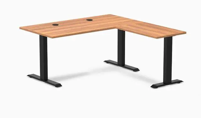 Main image of Desky Zero Laminate L-Shape Office Desk - Prime Oak / 59 x 29.5 x 61 x 19.7 in with Grommets / Matte Black