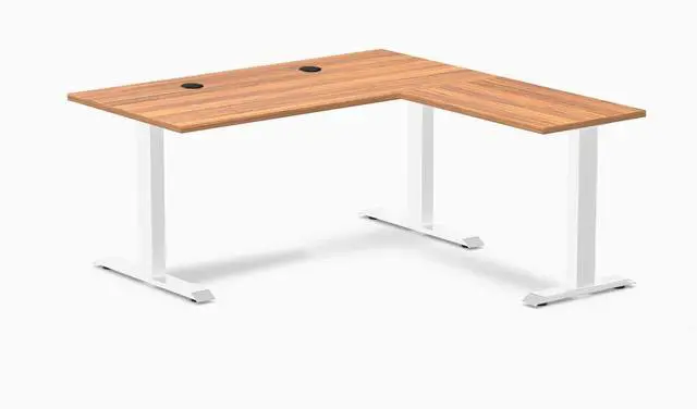 Main image of Desky Zero Laminate L-Shape Office Desk - Prime Oak / 59 x 29.5 x 61 x 19.7 in with Grommets / White