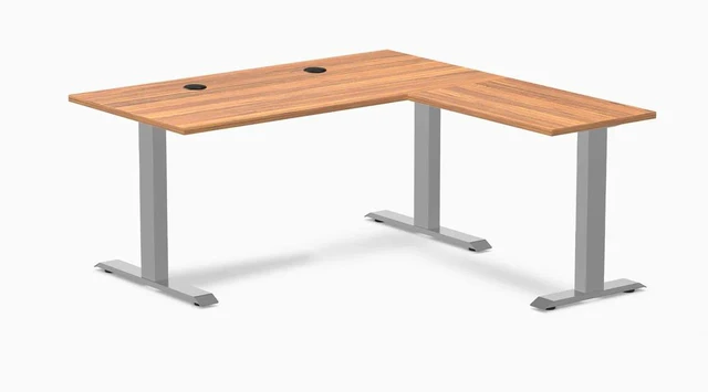 Main image of Desky Zero Laminate L-Shape Office Desk - Prime Oak / 59 x 29.5 x 61 x 19.7 in with Grommets / Gray