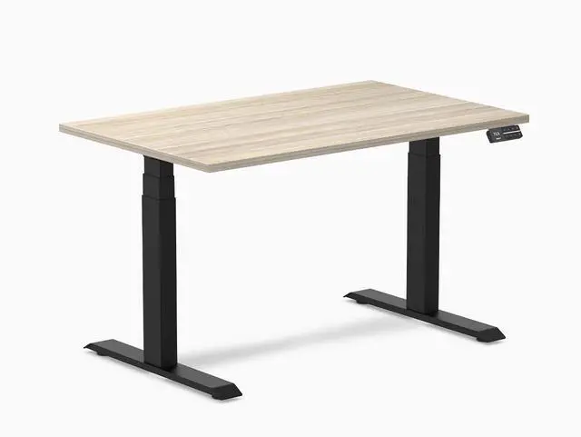 Main image of Desky Dual Laminate Sit Stand Desk - Classic Oak / 47.2 x 29.5 in / Matte Black