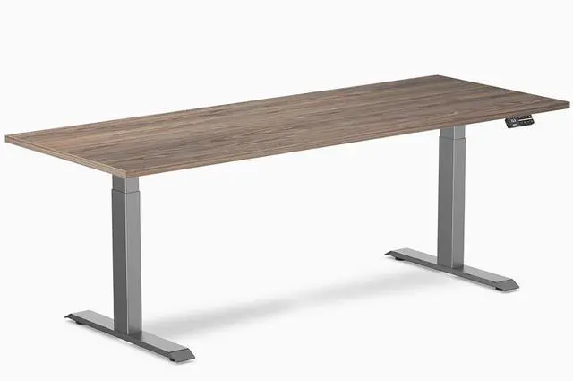 Main image of Desky Dual Laminate Sit Stand Desk - Natural Walnut / 78.7 x 29.5 in / Space Gray