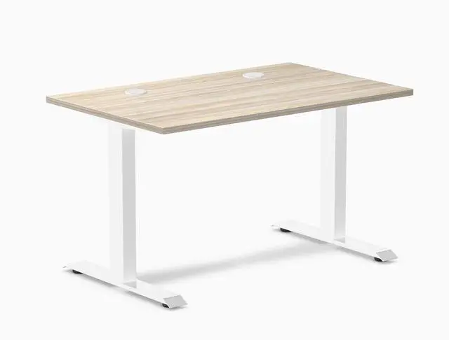 Main image of Desky Zero Laminate Office Desk - Classic Oak / 47.2 x 29.5 in with Grommets / White