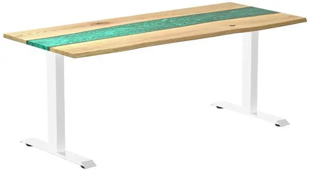 Main image of Desky Resin Hardwood Office Desk - White Ash Emerald River / 72 x 30 in / White