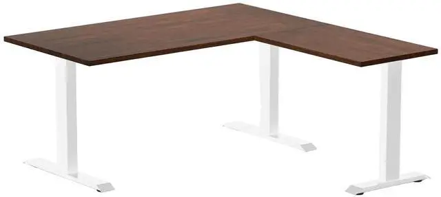 Main image of Desky Zero Rubberwood L-Shape Office Desk - Red Walnut / 60 x 30 x 62 x 20 in / White