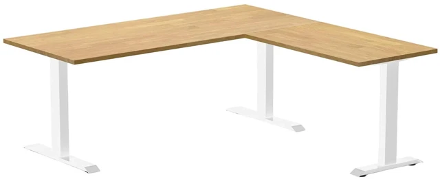 Main image of Desky Zero Rubberwood L-Shape Office Desk - Light Oak / 72 x 30 x 70 x 24 in / White