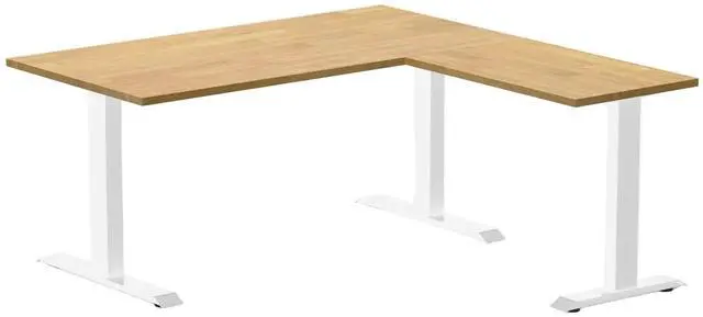 Main image of Desky Zero Rubberwood L-Shape Office Desk - Light Oak / 60 x 30 x 62 x 20 in / White