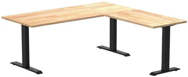 Main image of Desky Zero Rubberwood L-Shape Office Desk - Natural Timber / 72 x 30 x 70 x 24 in / Matte Black