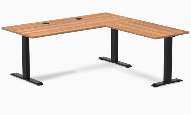 Main image of Desky Zero Laminate L-Shape Office Desk - Prime Oak / 70.9 x 29.5 x 68.9 x 23.6 in with Grommets / Matte Black