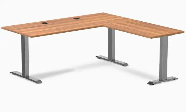 Main image of Desky Zero Laminate L-Shape Office Desk - Prime Oak / 70.9 x 29.5 x 68.9 x 23.6 in with Grommets / Space Gray