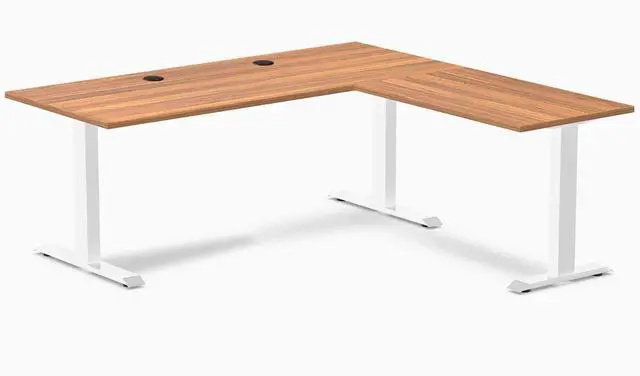 Main image of Desky Zero Laminate L-Shape Office Desk - Prime Oak / 70.9 x 29.5 x 68.9 x 23.6 in with Grommets / White