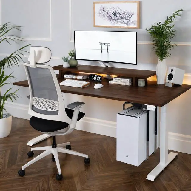 Alt view image 3 of 7 - Desky Dual Softwood Sit Stand Desk - American Rustic Pine / 48 x 30 in / Grey