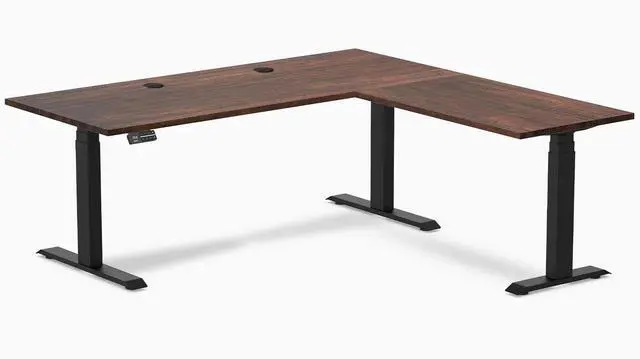 Alt view image 2 of 7 - Desky Softwood L-Shape Sit Stand Desk - American Rustic Pine / 60 x 30 x 62 x 20 in / Matte Black