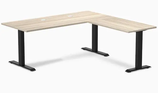 Main image of Desky Zero Laminate L-Shape Office Desk - Classic Oak / 70.9 x 29.5 x 68.9 x 23.6 in with Grommets / Matte Black