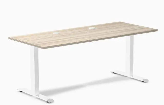 Main image of Desky Zero Laminate Office Desk - Classic Oak / 70.9 x 29.5 in with Grommets / White
