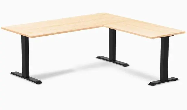 Main image of Desky Zero Hardwood L-Shape Office Desk - Maple / 72 x 30 x 70 x 24 in / Matte Black