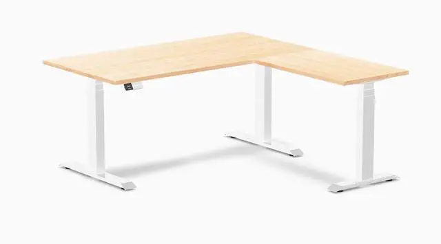 Main image of Desky Hardwood L-Shape Sit Stand Desk - Maple / 60 x 30 x 62 x 20 in / White
