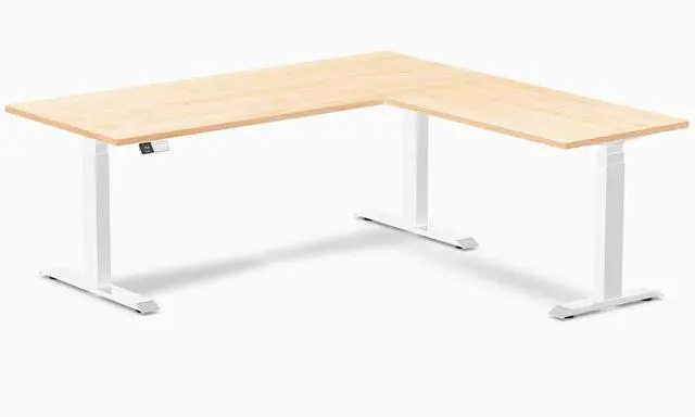 Main image of Desky Hardwood L-Shape Sit Stand Desk - Maple / 72 x 30 x 70 x 24 in / White