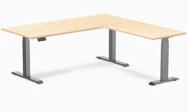 Main image of Desky Hardwood L-Shape Sit Stand Desk - Maple / 72 x 30 x 70 x 24 in / Space Gray