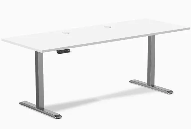 Main image of Desky Single Sit Stand Desk - White / 78.7 x 29.5 in with Grommets / Space Gray