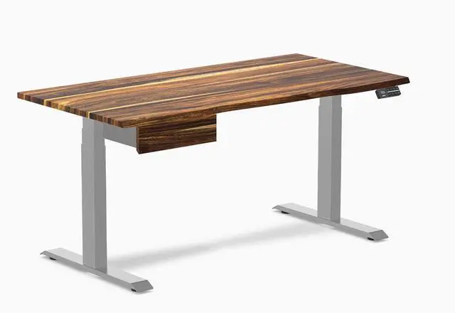 Main image of Desky Dual Hardwood Standing Desk With Drawer - Pheasantwood / 60 x 30 in / Gray