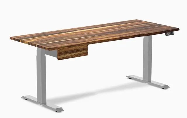 Main image of Desky Dual Hardwood Standing Desk With Drawer - Pheasantwood / 72 x 30 in / Gray