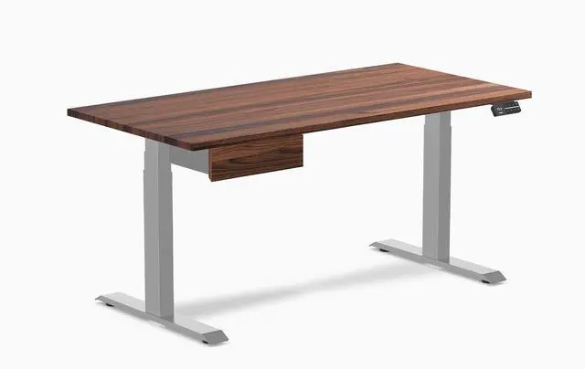 Main image of Desky Dual Hardwood Standing Desk With Drawer - Walnut / 60 x 30 in / Gray