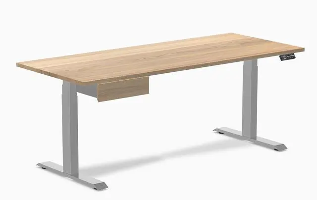 Main image of Desky Dual Hardwood Standing Desk With Drawer - White Ash / 72 x 30 in / Gray