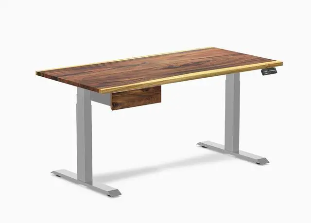 Main image of Desky Dual Hardwood Standing Desk With Drawer - Saman / 60 x 30 in / Gray