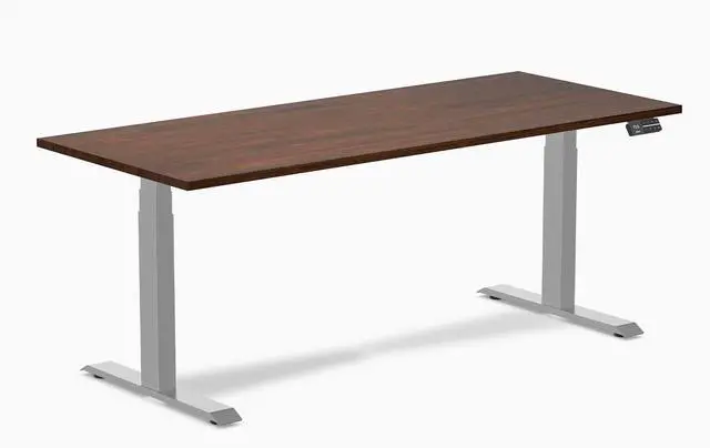 Main image of Desky Dual Rubberwood Sit Stand Desk - Red Walnut / 72 x 30 in / Grey
