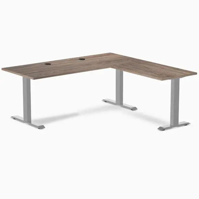 Main image of Desky Zero Laminate L-Shape Office Desk - Natural Walnut / 70.9 x 29.5 x 68.9 x 23.6 in with Grommets / Gray