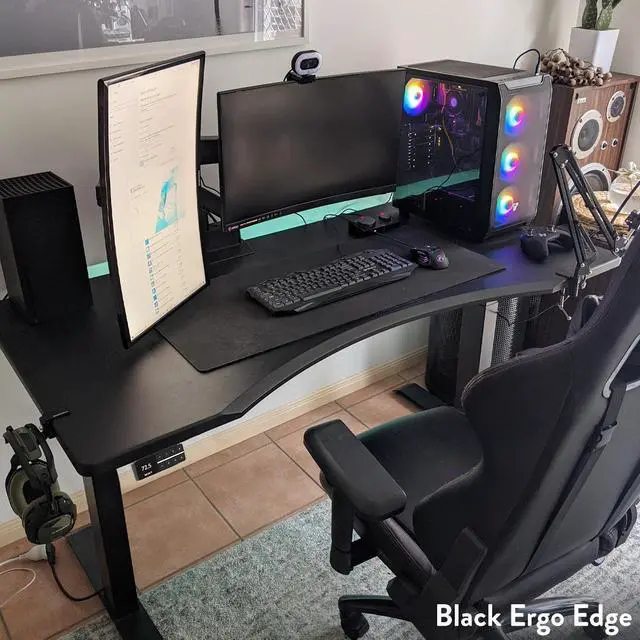 Alt view image 6 of 7 - Desky Dual Ergo Edge Sit Stand Desk - Dark Bamboo / 48 x 30 in / Space Gray