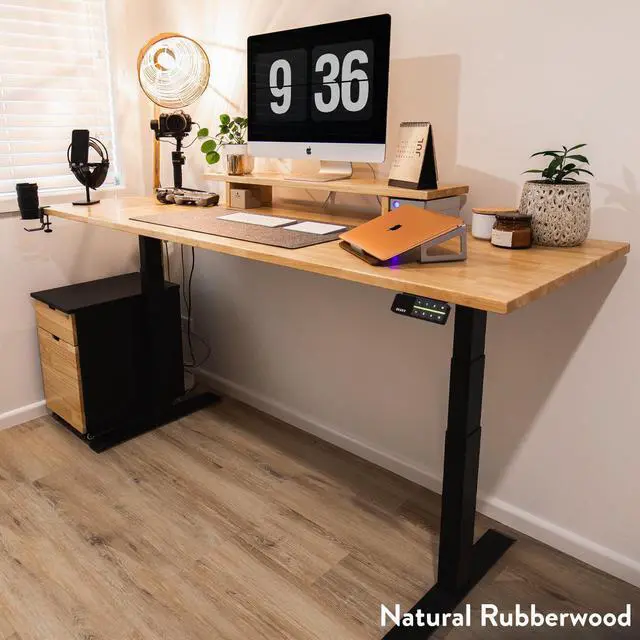 Alt view image 6 of 7 - Desky Dual Rubberwood Sit Stand Desk - Dark Walnut / 60 x 30 in / Matte Black