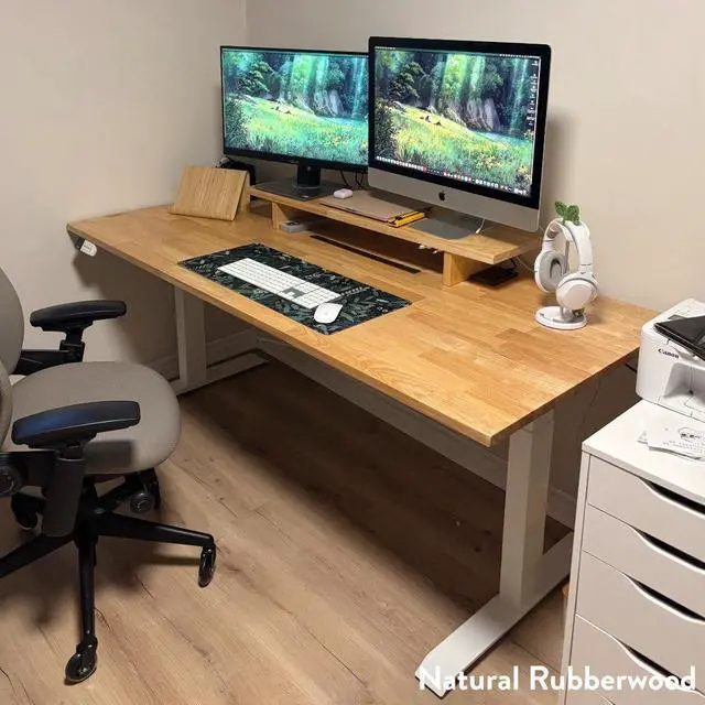 Alt view image 7 of 7 - Desky Dual Rubberwood Sit Stand Desk - Dark Walnut / 60 x 30 in / Matte Black