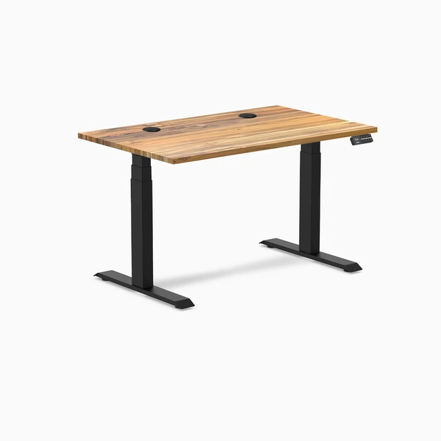 Alt view image 8 of 8 - Desky Dual Hardwood Sit Stand Desk - Teak / 48 x 30 inches with Grommets / Matte Black