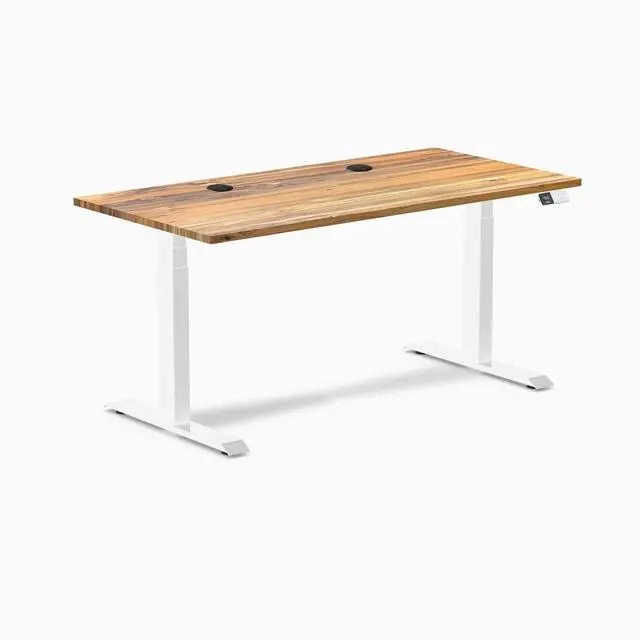 Alt view image 8 of 8 - Desky Dual Hardwood Sit Stand Desk - Teak / 60 x 30 inches with Grommets / White