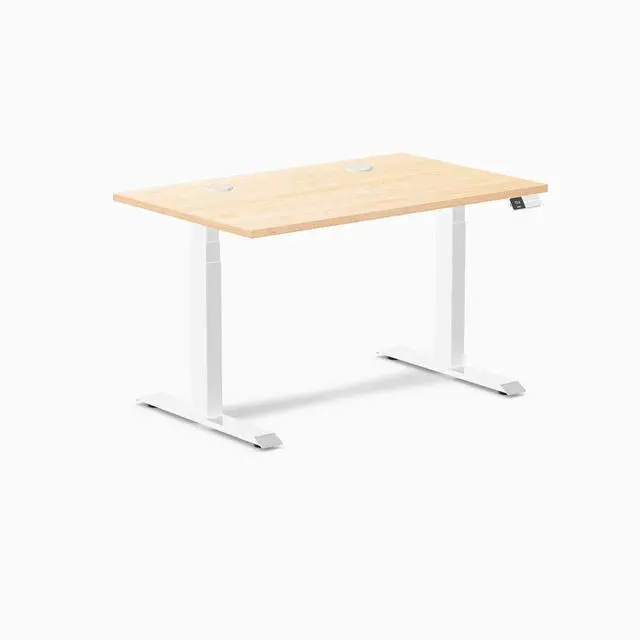 Alt view image 8 of 8 - Desky Dual Hardwood Sit Stand Desk - Maple / 48 x 30 inches with Grommets / White