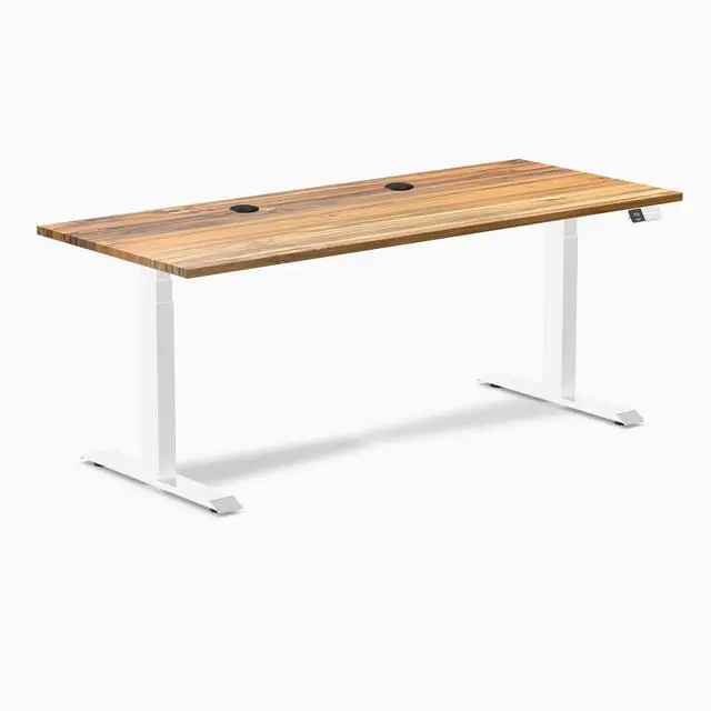 Alt view image 8 of 8 - Desky Dual Hardwood Sit Stand Desk - Teak / 72 x 30 inches with Grommets / White