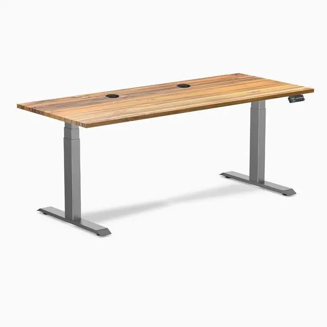 Alt view image 8 of 8 - Desky Dual Hardwood Sit Stand Desk - Teak / 72 x 30 inches with Grommets / Space Grey