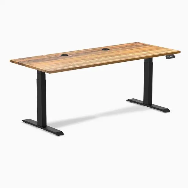 Alt view image 8 of 8 - Desky Dual Hardwood Sit Stand Desk - Teak / 72 x 30 inches with Grommets / Matte Black