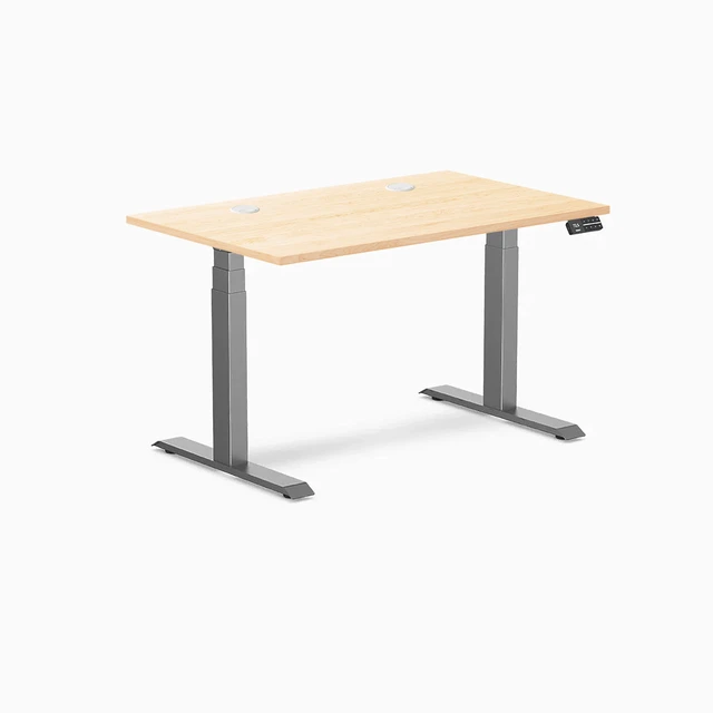 Alt view image 8 of 8 - Desky Dual Hardwood Sit Stand Desk - Maple / 48 x 30 inches with Grommets / Space Grey