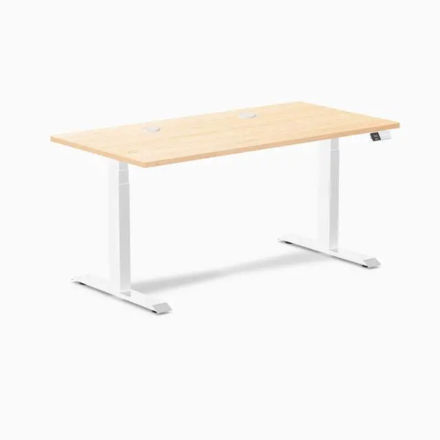 Alt view image 8 of 8 - Desky Dual Hardwood Sit Stand Desk - Maple / 60 x 30 inches with Grommets / White
